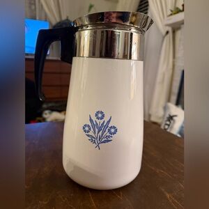 Vtg  Corning Ware Blue Cornflower 9 Cup Porcelain Pot Lid & Basket percolator